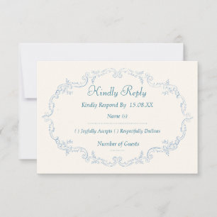 Staubblaue Vintage-Französische-Toile-Hochzeits-RS RSVP Karte