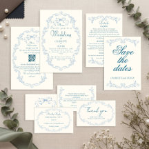 Staubblaue Vintage-Französische-Toile-Hochzeitsein