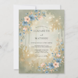 Staubblaue Waldblüten-Hochzeit Einladung