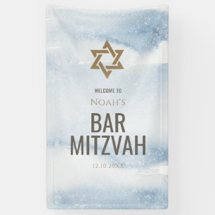 Staubblaue Wasserfarbe Bar Mizwa Vertikales Banner