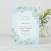 Staubblaue weiche botanische Hochzeit Einladung (Stehend Vorderseite)