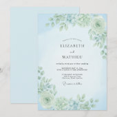 Staubblaue weiche botanische Hochzeit Einladung (Vorne/Hinten)