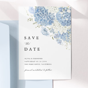 Staubblaue weiße Blumen-Save-the-Date-Einladung Save The Date