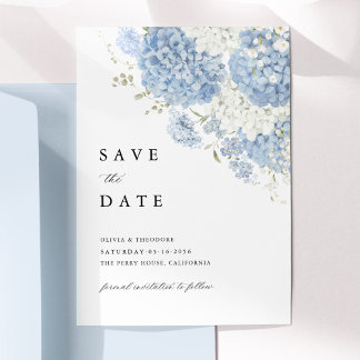 Staubblaue weiße Blumen-Save-the-Date-Einladung Save The Date