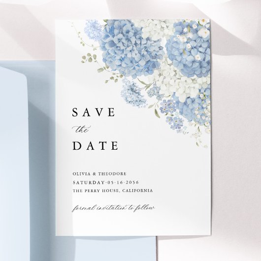 Staubblaue weiße Blumen-Save-the-Date-Einladung Save The Date