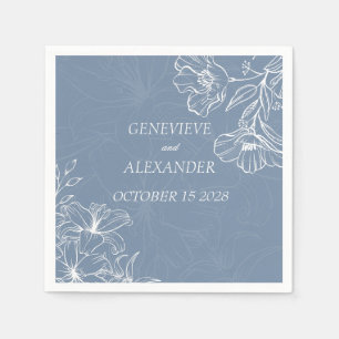 Staubblaue weiße Lilien-Blumen-Hochzeitspapier-Ser Serviette