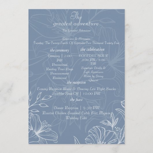 Staubblaue weiße Lilien-Blumen-Hochzeitsprogramm-K Programm (Vorderseite)