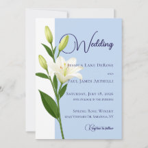 Staubblaue weiße Lilien-Hochzeitseinladung