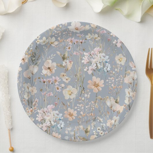 Staubblaue Wildblumen-Baby-Party Pappteller