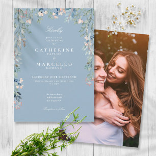 Staubblaue Wildblumen-Blumen-Foto-Hochzeit Einladung