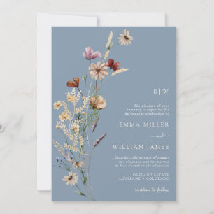 Staubblaue Wildblumen-Hochzeit Einladung