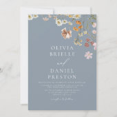 Staubblaue Wildblumen-Hochzeit mit QR-Code Einladung (Vorderseite)
