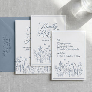 Staubblaue Wildblumen-Hochzeit RSVP in eleganter S Karte