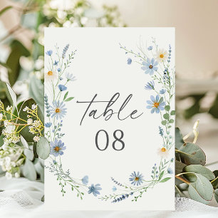 Staubblaue Wildblumen-Hochzeit Tischnummer