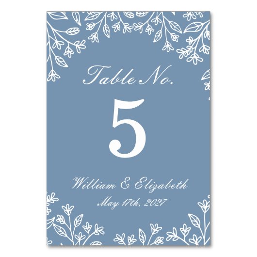 Staubblaue Wildblumen-Hochzeitstisch-Nummer Tischnummer (Vorderseite)