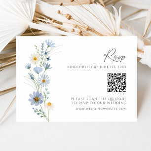 Staubblaue Wildblumen QR-Code Hochzeitsantwort RSVP Karte