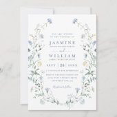 Staubblaue Wildblumen-Rustikal-Boho-QR-Code-Hochze Einladung (Vorderseite)