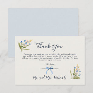 Staubblaue Wildblumen Wasserfarben-Typografie Dankeskarte
