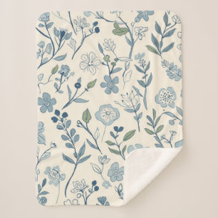 Staubblaue Wildblumenwiese Botanisches Muster Sherpadecke