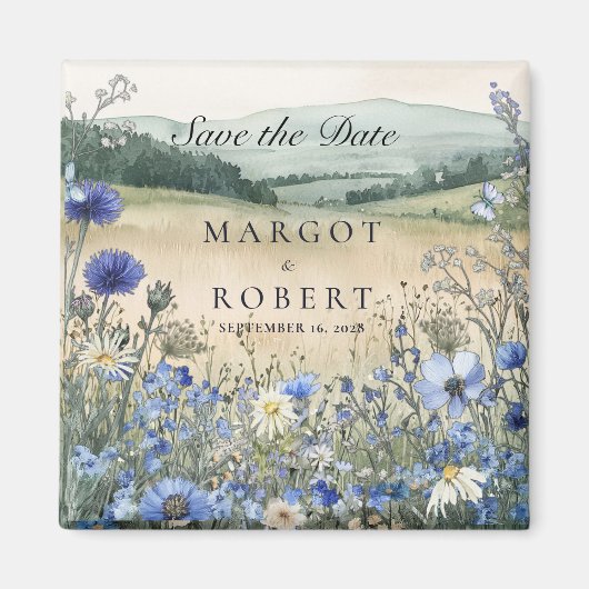 Staubblaue Wildblumenwiese Save The Date Magnet (Vorne)