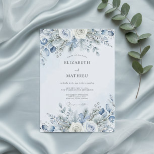 Staubblaue Winterblüten-Hochzeit Einladung