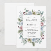 Staubblaue winterliche Hochzeit Einladung (Vorne/Hinten)