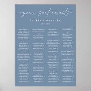 Staubblauer alphabetischer Hochzeits-Sitzplan Poster