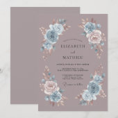Staubblauer Ätherischer Romantischer Hochzeit Einladung (Vorne/Hinten)
