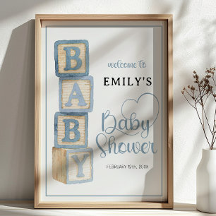 Staubblauer Baby-Blöcke-Baby-Shower-Willkommenspos Poster