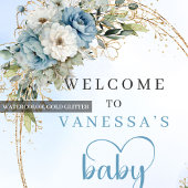 Staubblauer Baby Shower Poster Eukalyptus Grün