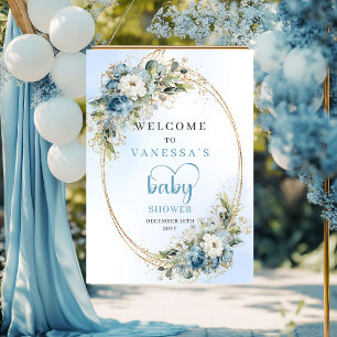 Staubblauer Baby Shower Poster Eukalyptus Grün