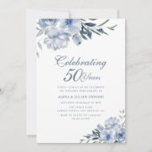 staubblauer Blumenbezug 50. Hochzeitstag Einladung (Vorderseite)
