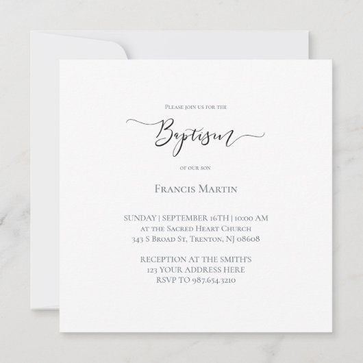 staubblauer Blumenkranz Aquarell Taufe Einladung (Rückseite)