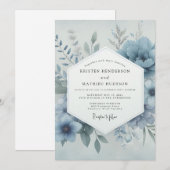 Staubblauer Blütenzauber Hochzeit Einladung (Vorne/Hinten)