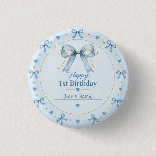 Staubblauer Bogen zum ersten Geburtstag Button (Vorderseite)