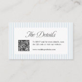 Staubblauer gestreifter QR-Code: Elegante Hochzeit Platzkarte (Vorderseite)