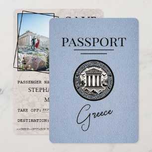 Staubblauer Griechenland Reisepass Save-the-Date-K Save The Date