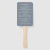 Staubblauer Hochzeitsprogramm-Handfächer Fächer (Rückseite)