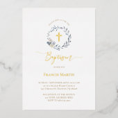 staubblauer Kranz Taufen Einladung (Vorderseite)