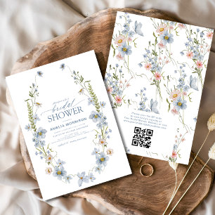 Staubblauer QR-Code-Garten Vintage-Brautjunggesell Einladung