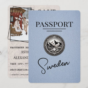 Staubblauer Schweden Reisepass Save The Date