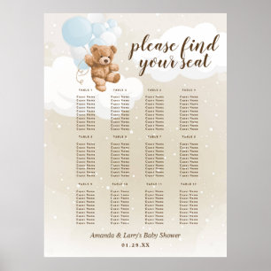 Staubblauer Teddybär mit Ballons Sitzplan Poster