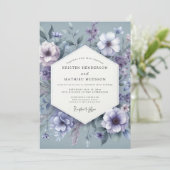 Staubblauer Träumerischer Blumenhochzeit Einladung (Stehend Vorderseite)