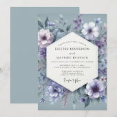 Staubblauer Träumerischer Blumenhochzeit Einladung (Vorne/Hinten)