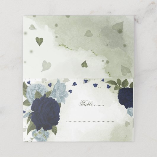 staubblauer und marineblauer Blumengarten ca. Platzkarte (Außenseite Aufgefaltet)