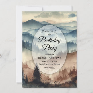 Staubblauer und Mocha-brauner Berge Geburtstag  Einladung