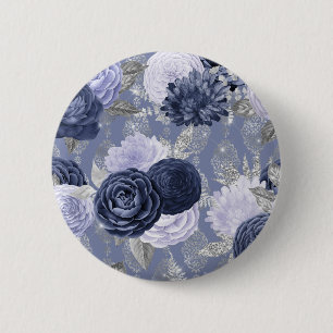 Staubblauer und silberner floraler Hochzeits-Schli Button