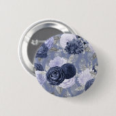 Staubblauer und silberner floraler Hochzeits-Schli Button (Vorne & Hinten)
