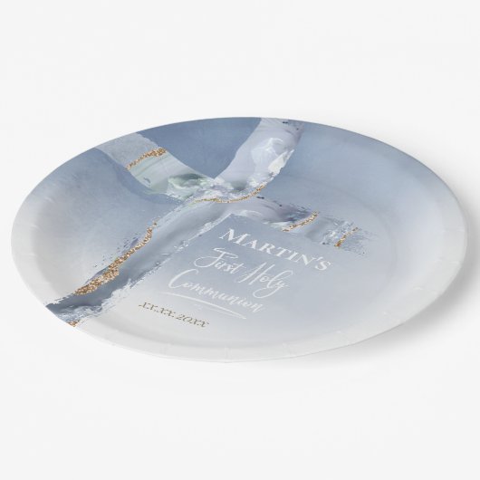 staubblaues Age durch Erste Kommune Pappteller (Schrägansicht)