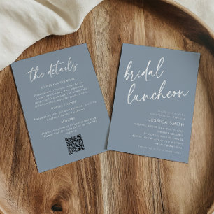 Staubblaues All-in-One QR Code Braut-Luncheon Einladung
